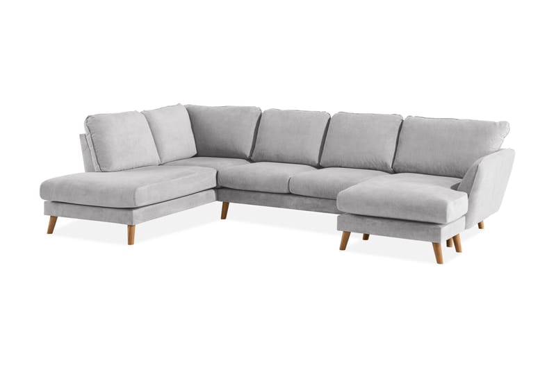 Trend Lyx U-Sofa med Divan Høyre - Lysegrå/Eik - U-sofa