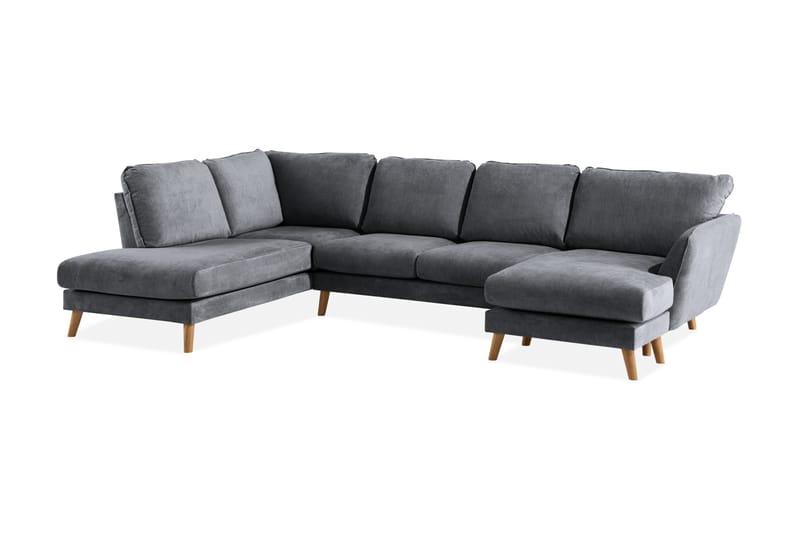 Trend Lyx U-Sofa med Divan Høyre - Mørkegrå/Eik - U-sofa