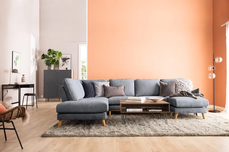 Trend Lyx U-Sofa med Divan Høyre - Mørkegrå/Eik - Møbler - Sofaer - U-sofa