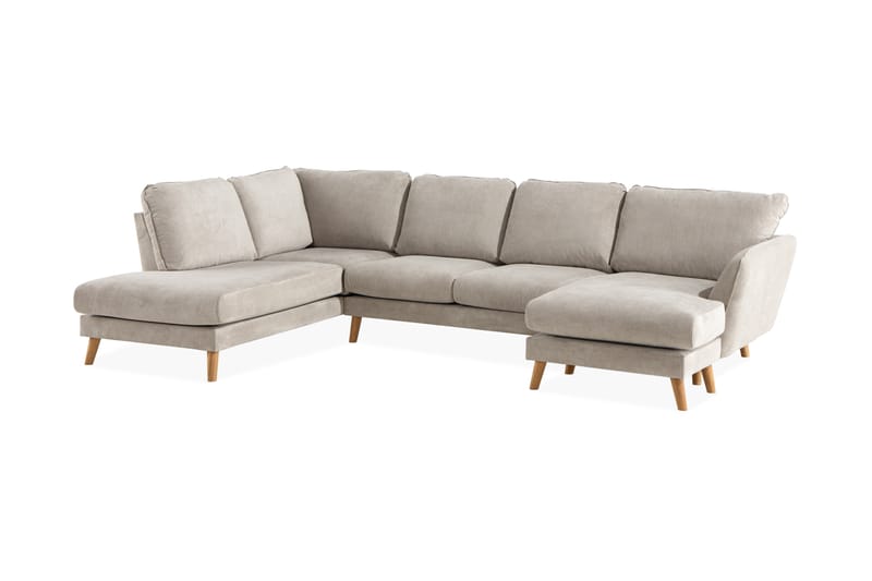 Trend Lyx U-soffa med Divan Høyre - Beige/Eikefarge - U-sofa
