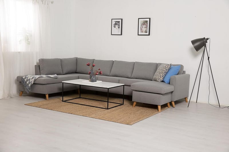 Zero U-sofa Large med Divan Høyre - Lysegrå - U-sofa