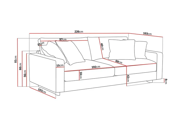 Valencia ekstra dyp 3-seters sofa i chenille - Beige - Møbler - Sofaer - Sofa 3 seter