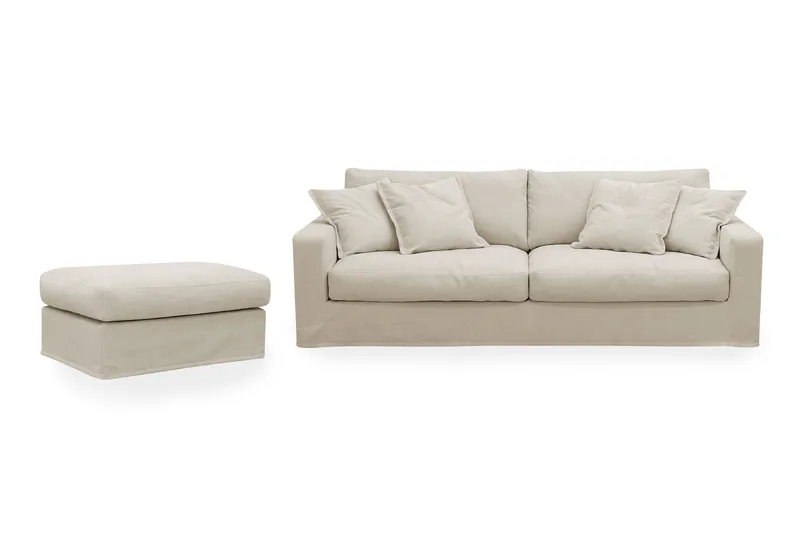 Valencia Extra Dyp 3-seters sofa + fotskammel med avtakbart og vaskbart trekk, Beige