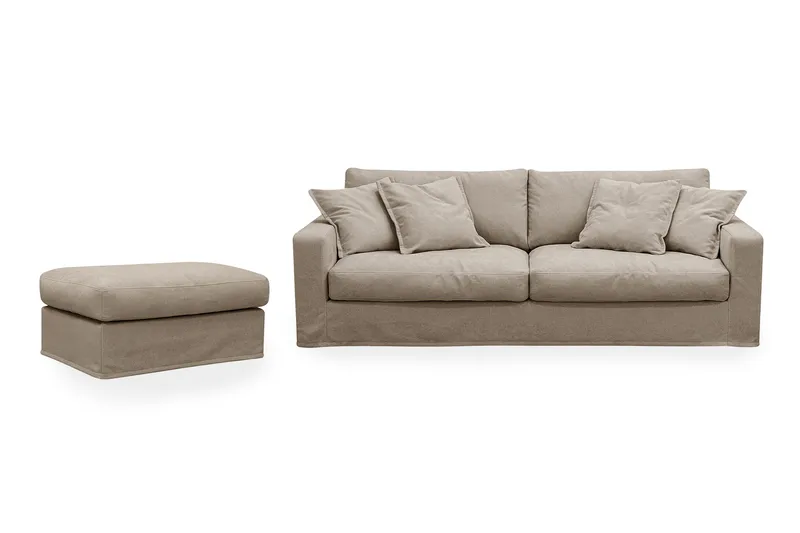 Valencia Extra Dyp 3-seters sofa + fotskammel med avtakbart og vaskbart trekk - Brun - Møbler - Sofaer - Sofagrupper