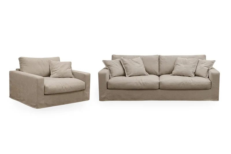 Valencia Extra Dyp 3-seters sofa + lenestol med avtakbart og vaskbart trekk - Brun - Møbler - Sofaer - Sofagrupper