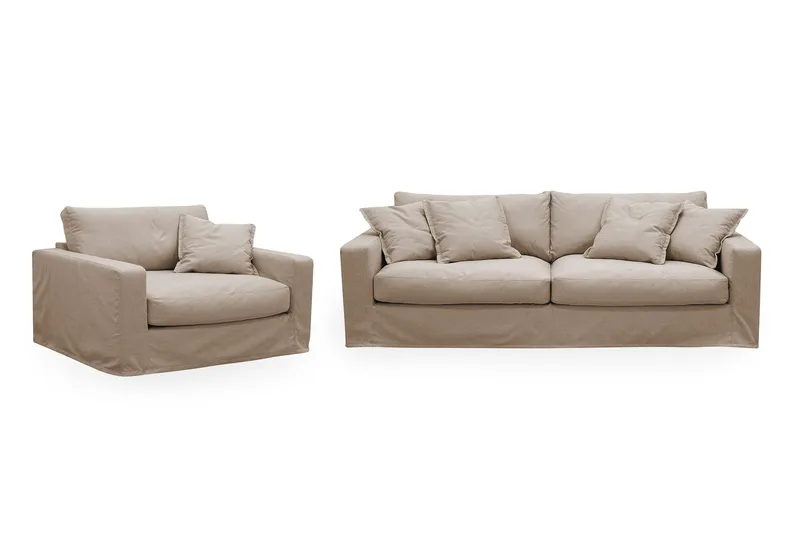 Valencia Extra Dyp 3-seters sofa + lenestol med avtakbart og vaskbart trekk, Lysebrun