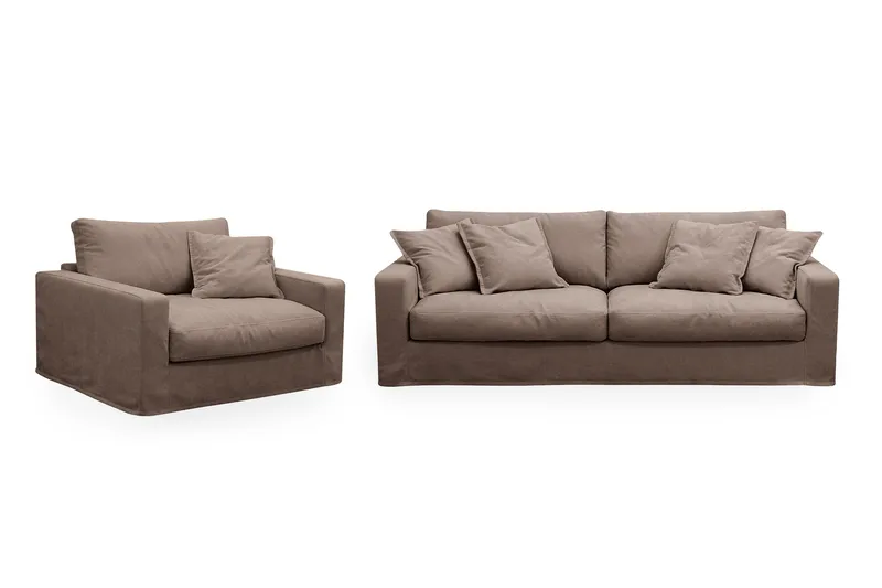 Valencia Extra Dyp 3-seters sofa + lenestol med avtakbart og vaskbart trekk - Mørkebrun - Møbler - Sofaer - Sofagrupper