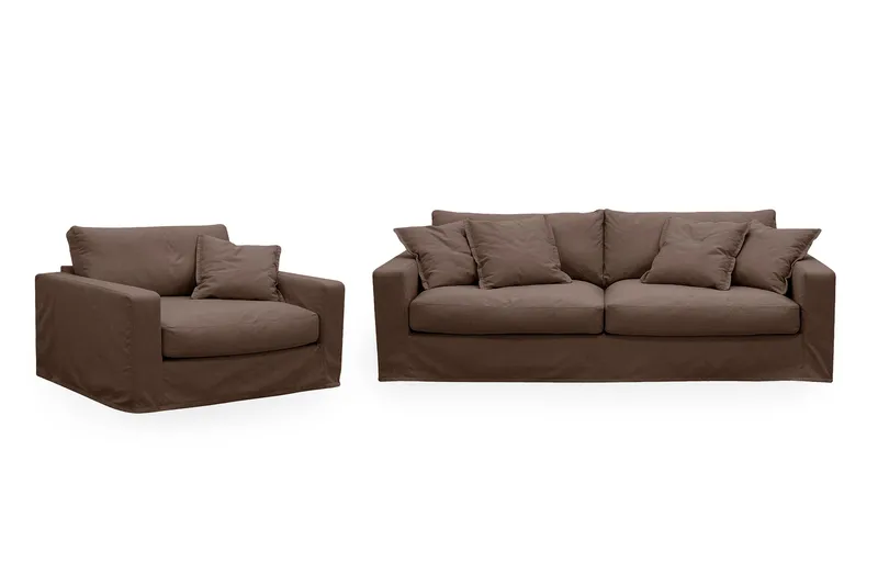 Valencia Extra Dyp 3-seters sofa + lenestol med avtakbart og vaskbart trekk - Mørkebrun - Møbler - Sofaer - Sofagrupper