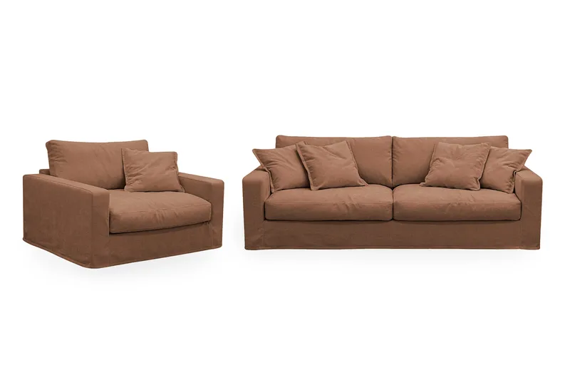 Valencia Extra Dyp 3-seters sofa + lenestol med avtakbart og vaskbart trekk - Rødbrun - Møbler - Sofaer - Sofagrupper