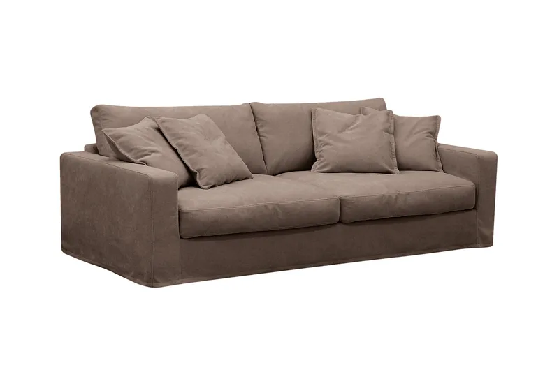 Valencia Extra Dyp 3-seters sofa + fotskammel med avtakbart og vaskbart trekk - Mørkebrun - Møbler - Sofaer