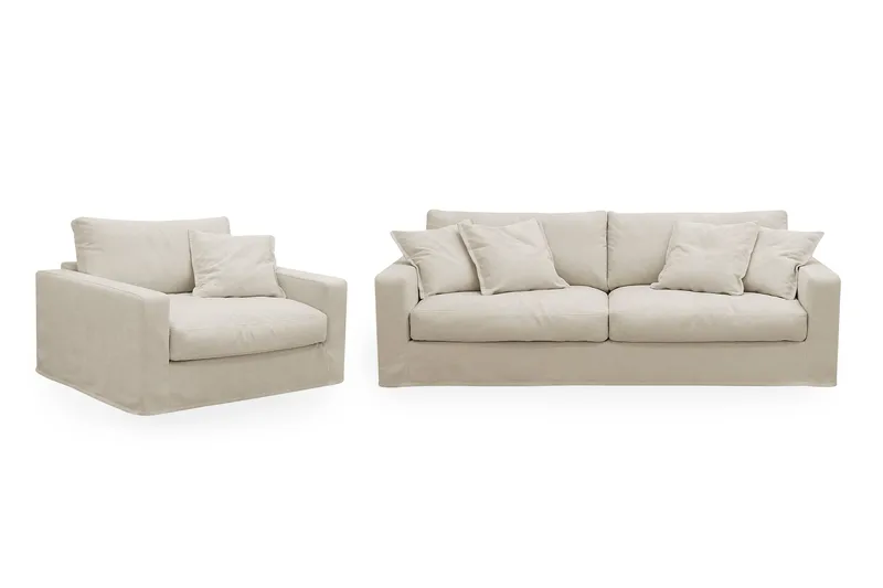 Valencia Extra Dyp 3-seters sofa + lenestol med avtakbart og vaskbart trekk - Beige - Møbler - Sofaer - Sofagrupper