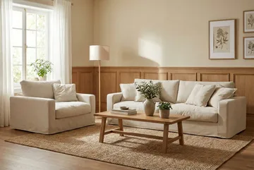 Valencia Extra Dyp 3-seters sofa + lenestol med avtakbart og vaskbart trekk - Beige - Møbler - Sofaer - Sofagrupper