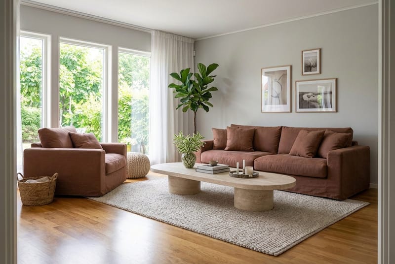 Valencia Extra Dyp 3-seters sofa + lenestol med avtakbart og vaskbart trekk - Rødbrun - Møbler - Sofaer - Sofagrupper