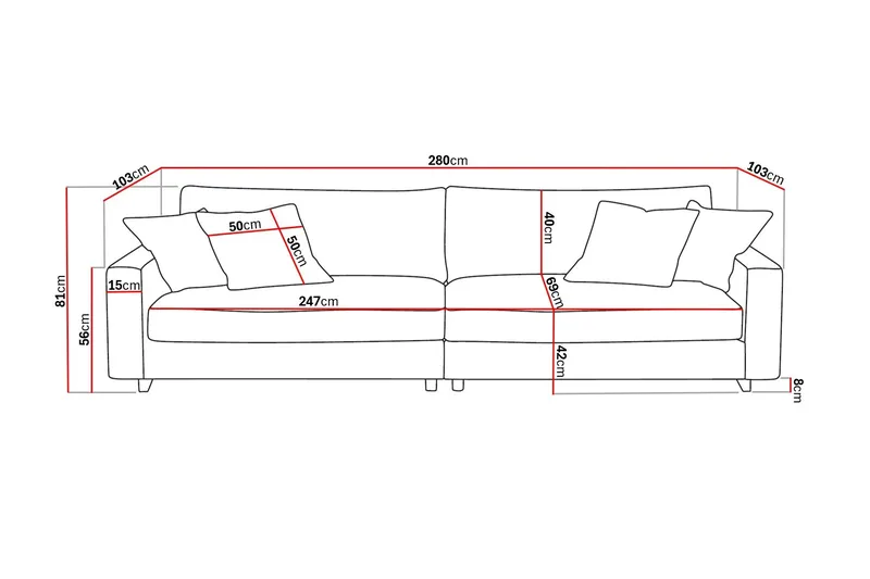 Valencia Extra Dyp 4-seter Sofa i Manchesterstoff - Offwhite - Møbler - Sofaer - 4 seter sofa
