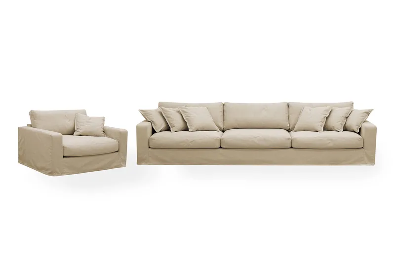 Valencia Extra Dyp 5-seters sofa + lenestol med avtakbart og vaskbart trekk, Beige