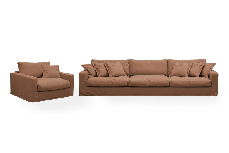 Valencia Extra Dyp 5-seters sofa + lenestol med avtakbart og vaskbart trekk - Rødbrun - Møbler - Sofaer - Sofagrupper