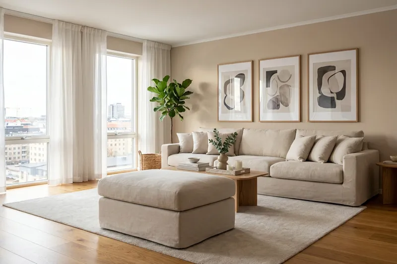Valencia Extra Dyp 5-seters sofa + fotskammel med avtakbart og vaskbart trekk - Beige - Møbler - Sofaer