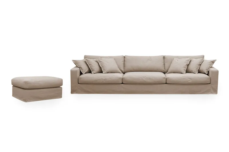 Valencia Extra Dyp 5-seters sofa + fotskammel med avtakbart og vaskbart trekk - Lysebrun - Møbler - Sofaer