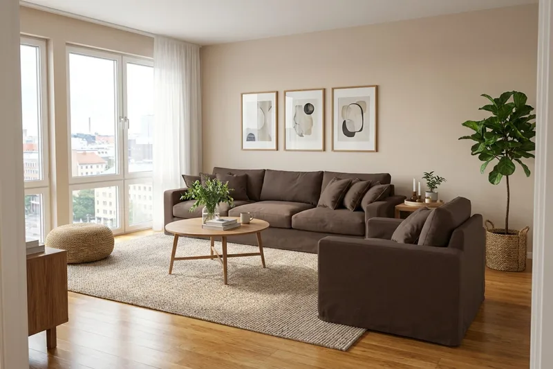 Valencia Extra Dyp 5-seters sofa + lenestol med avtakbart og vaskbart trekk - Mørkebrun - Møbler - Sofaer - Sofagrupper