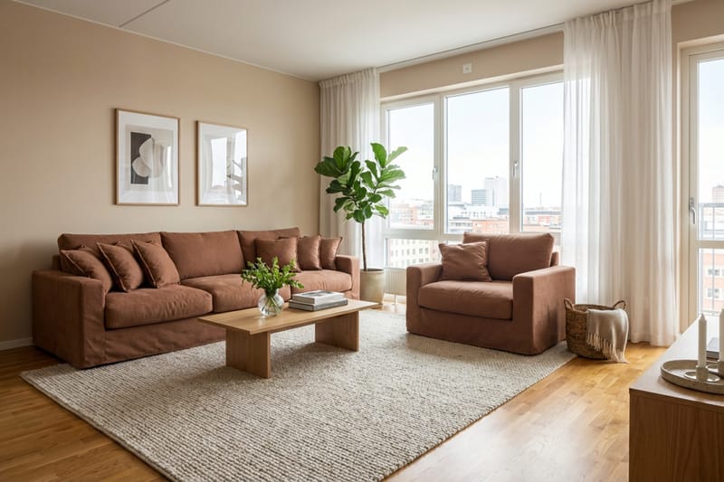 Valencia Extra Dyp 5-seters sofa + lenestol med avtakbart og vaskbart trekk - Rustrødbrun - Møbler - Sofaer - Sofagrupper