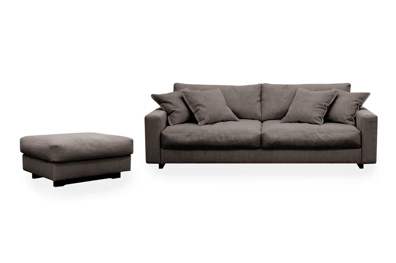 Valencia sofagruppe ekstra dyp 3-seters sofa + fotskammel, Brun