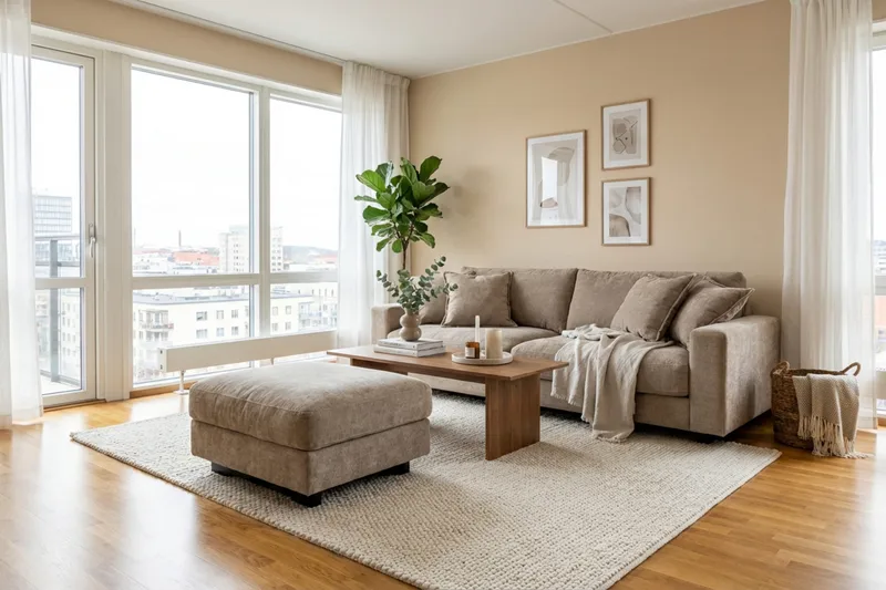 Valencia sofagruppe ekstra dyp 3-seters sofa + fotskammel i chenille - Brun - Møbler - Sofaer - Hjørnesofa