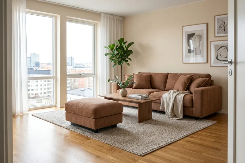 Valencia sofagruppe ekstra dyp 3-seters sofa + fotskammel i chenille - Rustbrun - Møbler - Sofaer - Hjørnesofa