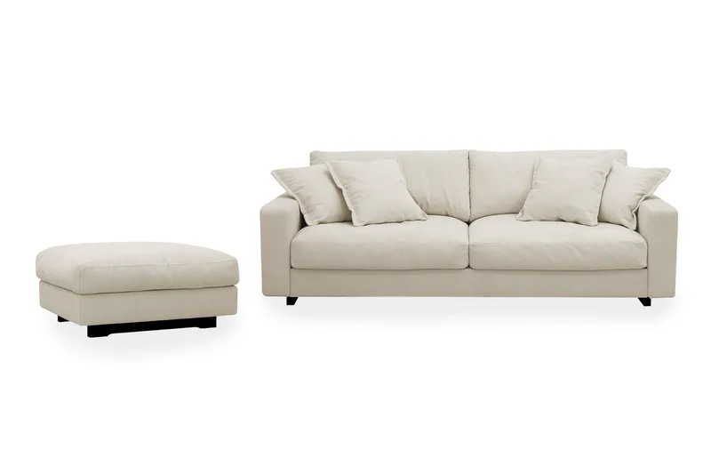 Valencia sofagruppe ekstra dyp 3-seters sofa + fotskammel i chenille, Beige