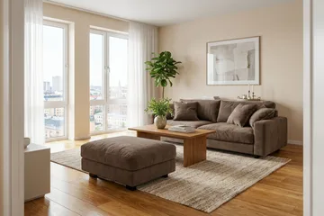 Valencia sofagruppe ekstra dyp 3-seters sofa + fotskammel i chenille - Mørkbrun - Møbler - Sofaer - Hjørnesofa
