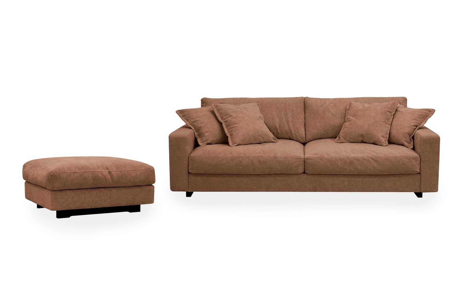 Valencia sofagruppe ekstra dyp 3-seters sofa + fotskammel i chenille - Rustrødbrun