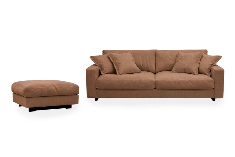Valencia sofagruppe ekstra dyp 3-seters sofa + fotskammel i chenille, Rustrødbrun