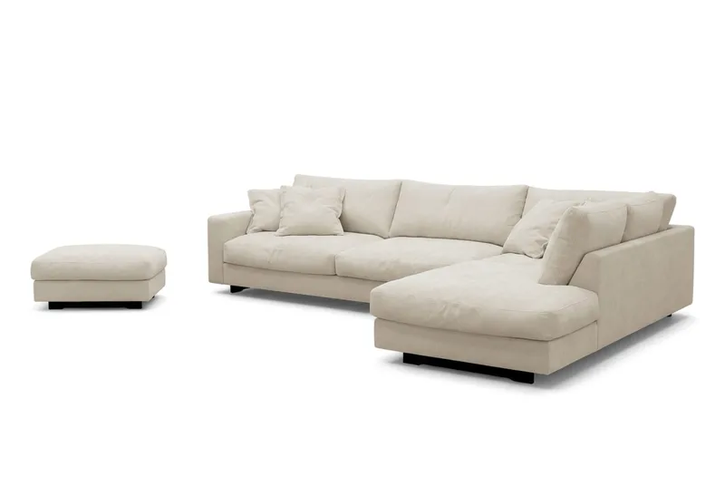 Valencia Sofagruppe Ekstra Dyp 4-seters Sjeselong Høyre + Fotskammel - Beige - Møbler - Sofaer - Sofagrupper