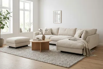 Valencia Sofagruppe Ekstra Dyp 4-seters Sjeselong Høyre + Fotskammel - Beige - Møbler - Sofaer - Sofagrupper