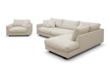Valencia Sofagruppe Ekstra Dyp 4-seters Sjeselong Høyre + Lenestol - Beige - Møbler - Sofaer - Sofagrupper