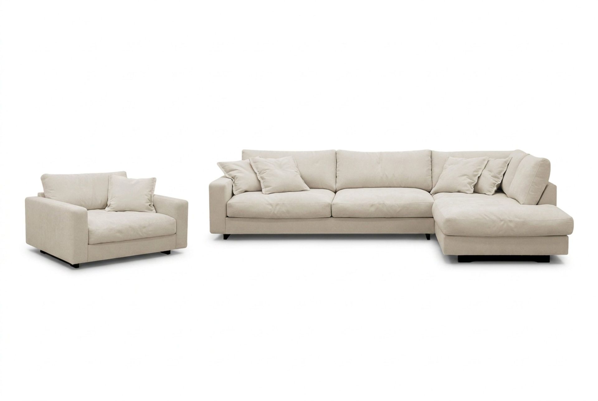 Valencia Sofagruppe Ekstra Dyp 4-seters Sjeselong Høyre + Lenestol - Beige