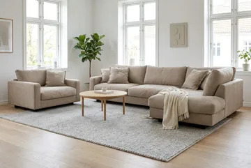Valencia Sofagruppe Ekstra Dyp 4-seters Sjeselong Høyre + Lenestol - Brun - Møbler - Sofaer - Sofagrupper