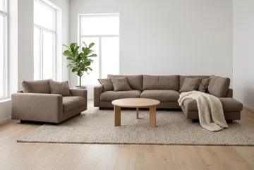 Valencia Sofagruppe Ekstra Dyp 4-seters Sjeselong Høyre + Lenestol - Mørkebrun - Møbler - Sofaer - Sofagrupper