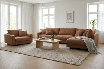 Valencia Sofagruppe Ekstra Dyp 4-seters Sjeselong Høyre + Lenestol - Rustrødbrun - Møbler - Sofaer - Sofagrupper