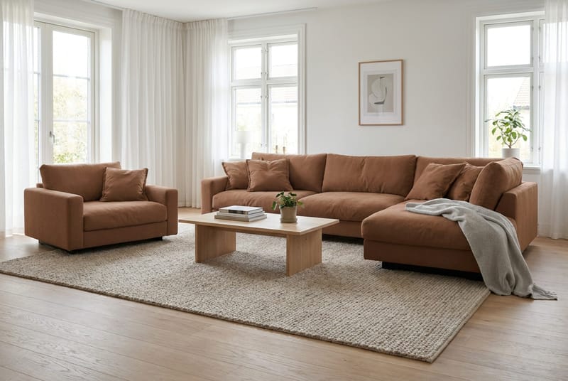 Valencia Sofagruppe Ekstra Dyp 4-seters Sjeselong Høyre + Lenestol - Rustrødbrun - Møbler - Sofaer - Sofagrupper