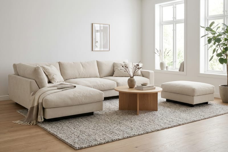 Valencia Sofagruppe Ekstra Dyp 4-seters Sjeselong Venstre + Fotskammel - Beige - Møbler - Sofaer - Sofagrupper