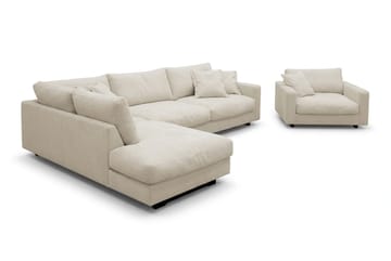 Valencia Sofagruppe Ekstra Dyp 4-seters Sjeselong Venstre + Lenestol - Beige - Møbler - Sofaer - Sofagrupper