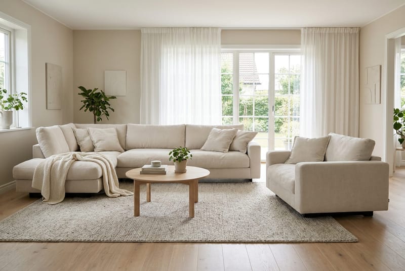 Valencia Sofagruppe Ekstra Dyp 4-seters Sjeselong Venstre + Lenestol - Beige - Møbler - Sofaer - Sofagrupper