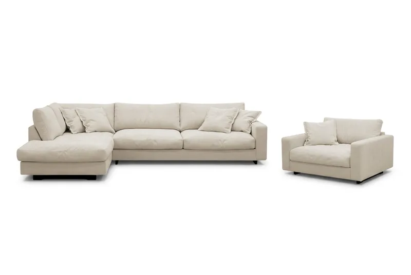 Valencia Sofagruppe Ekstra Dyp 4-seters Sjeselong Venstre + Lenestol, Beige