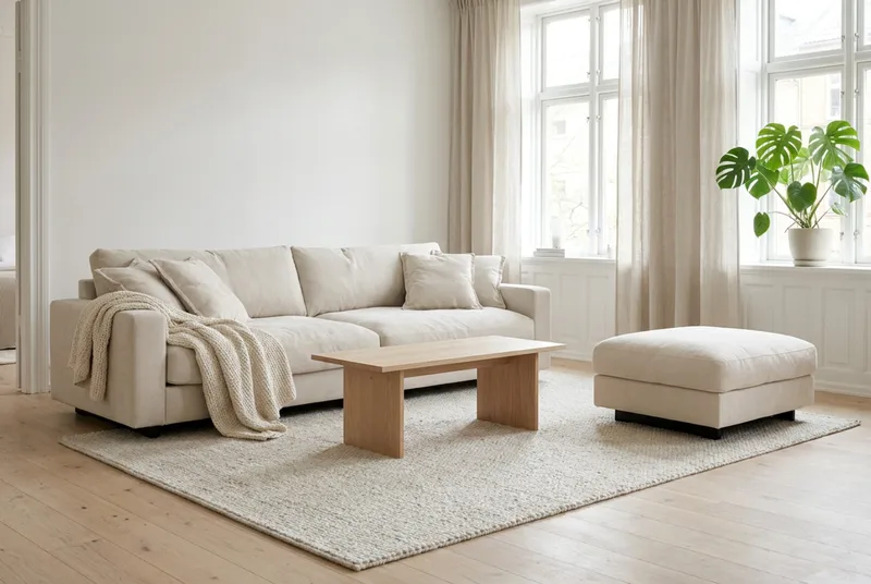 Valencia Sofagruppe Ekstra Dyp 4-seters Sofa + Fotskammel - Beige - Møbler - Sofaer - Sofagrupper