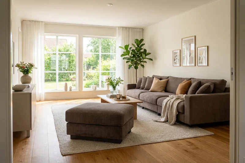 Valencia sofagruppe ekstra dyp 5-seters sofa + fotskammel - Brun - Møbler - Sofaer - Hjørnesofa