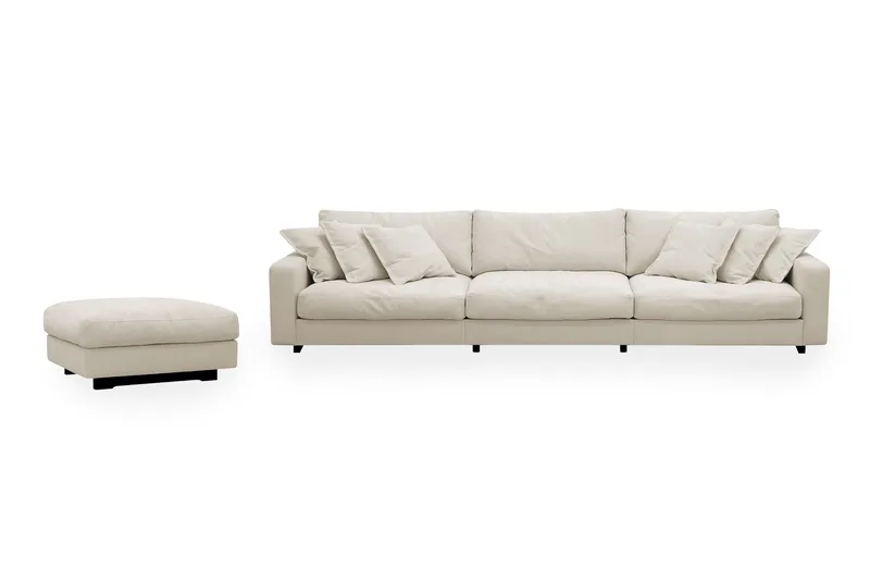 Valencia sofagruppe ekstra dyp 5-seters sofa + fotskammel i chenille - Beige - Møbler - Sofaer - Hjørnesofa