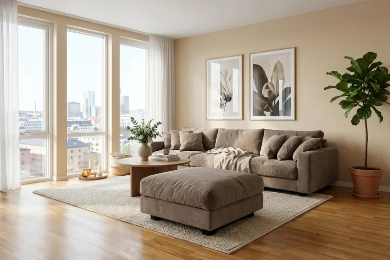 Valencia sofagruppe ekstra dyp 5-seters sofa + fotskammel i chenille - Mørk brun - Møbler - Sofaer - Hjørnesofa