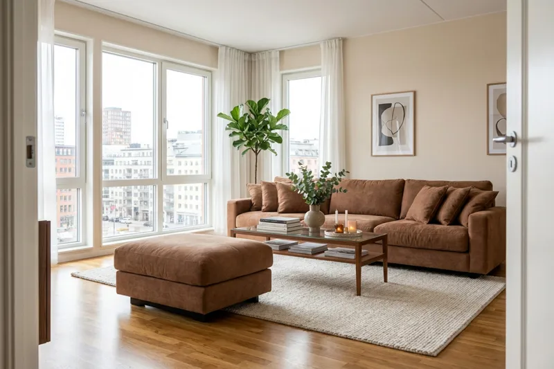 Valencia sofagruppe ekstra dyp 5-seters sofa + fotskammel i chenille - Rustrød - Møbler - Sofaer - Hjørnesofa