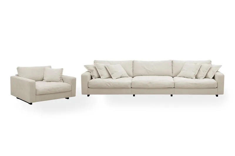 Valencia sofagruppe ekstra dyp 5-seters sofa + lenestol i chenille, Beige