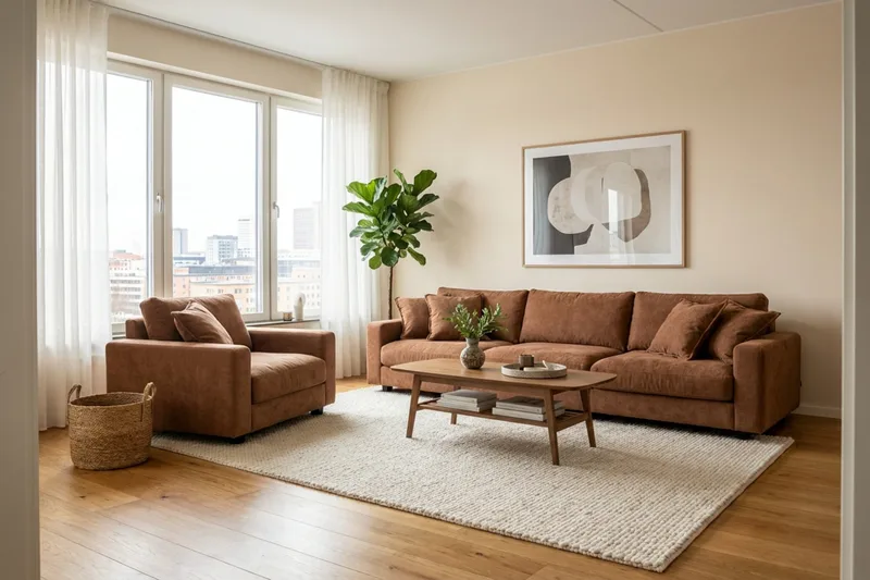 Valencia sofagruppe ekstra dyp 5-seters sofa + lenestol i chenille - Rustbrun - Møbler - Sofaer - Sofagrupper